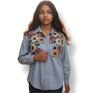 Vintage Cricket By The Creek Hand Painted Floral Button Down Shirt Size Small